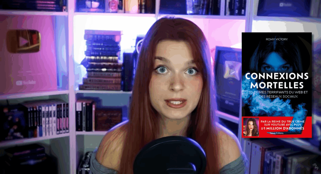 Romy Victory et son premier livre Connexions mortelles (source : Youtube)
